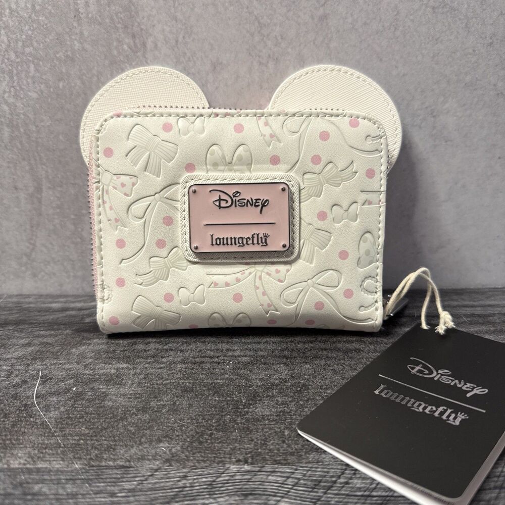 NWT Disney Loungefly Minnie Mouse Ears Pink And White Bows Wallet